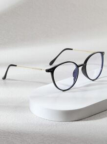 1 件装 女士复古铆钉装饰圆框眼镜 透明眼镜配件 - 黑色 - 查看 2