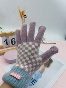 Plaid Full Finger Gloves For Autumn And Winter - Violet Purple - View 3