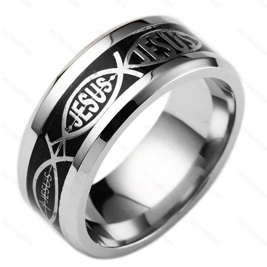 1 chiếc nhẫn thép không gỉ hình Chúa Jesus rộng 4MM thời trang dành cho nam trang sức Halloween màu đen - màu đen - Xem 1