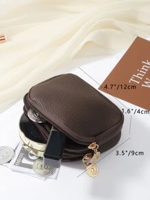 Textured Double Zipper Casual Lightweight Cash ID Card Credit Card Portable Pocket Small Pocket Wallet Short Wallet Business Travel Gift For Birthday Gift On Valentine Day Anniversary Women Female Lady Girls Men Male Bag School Supplies For School Dorm Room Back To School Pouch For Women Wallet Mini Wallet Purse Wallet For Men Coin Wallet Travel Wallet - Coffee Brown - View 2