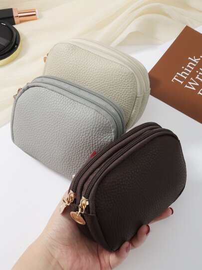 Textured Double Zipper Casual Lightweight Cash ID Card Credit Card Portable Pocket Small Pocket Wallet Short Wallet Business Travel Gift For Birthday Gift On Valentine Day Anniversary Women Female Lady Girls Men Male Bag School Supplies For School Dorm Room Back To School Pouch For Women Wallet Mini Wallet Purse Wallet For Men Coin Wallet Travel Wallet