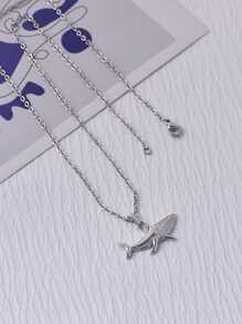 1pc Fashionable Shark Shaped Pendant Necklace - Silver - View 2