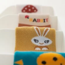 5双/套男女款可爱卡通兔子、蔬菜、蘑菇图案中筒袜，黄色。适合秋季和春季。适合幼儿、婴儿、女孩和小学生。四季皆宜。 - 彩色 - 查看 3