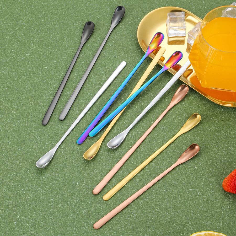 1支不鏽鋼攪拌匙,簡約金色咖啡匙,適用於帶茶匙的長柄杯子,用於茶、糖、咖啡 - 金色 - 查看 1