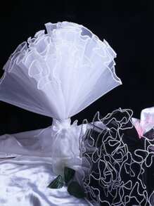 1 件波浪纱布花包装纸、珍珠网丝带、玫瑰花束包装材料，适用于花店 DIY、返校情人节 - 黑色 - 查看 3