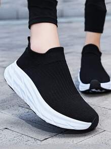 男女通用透氣針織運動襪鞋,輕便舒適的休閒運動鞋 - 黑色 - 查看 3