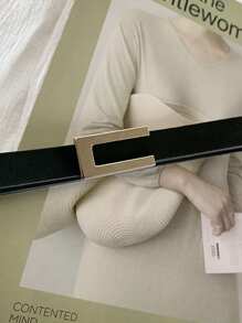 1pc Women's Simple & Versatile Pu Skinny Belt With Buckle, For Suit Dress & Waist Decoration Summer, School Fall, Autumn, Halloween - Black - View 3
