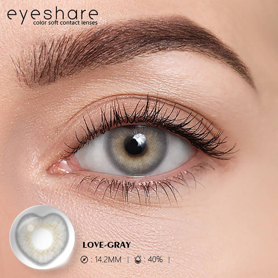 Eyeshare 1對情人節愛心形狀彩色隱形眼鏡,年度使用 - 灰色 - 查看 1