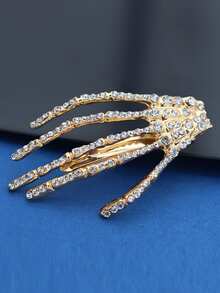 2入組女式骷髏手髮夾、萬聖節鬼爪邊緣夾、殭屍骨爪髮夾、恐怖派對裝飾服裝頭飾髮夾、情人節禮物、萬聖節禮物 - 金色 - 查看 2