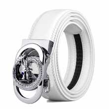 男士個人化雙環龍扣白色皮帶自動扣休閒時尚風格。 - 銀色 - 查看 1