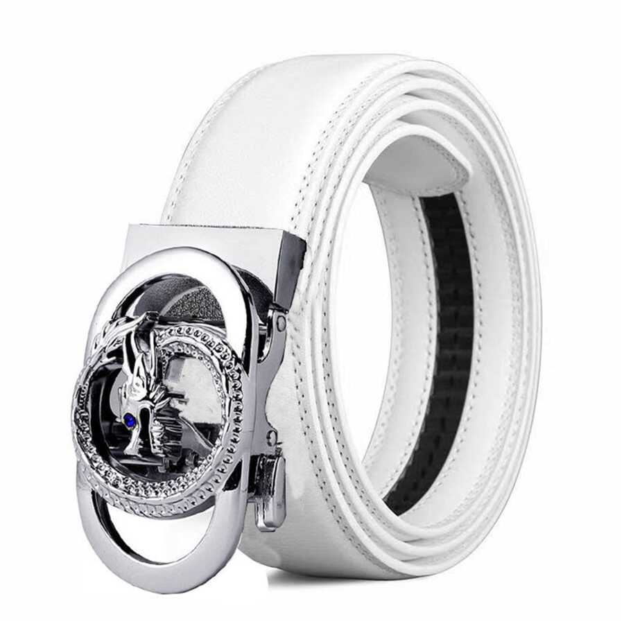 男士個人化雙環龍扣白色皮帶自動扣休閒時尚風格。 - 銀色 - 查看 1