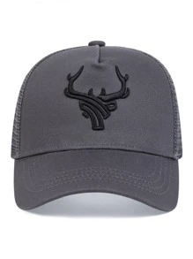 1pc Men's Antler Embroidery Printed Baseball Mesh Cap, Outdoor Adjustable Sunscreen Leisure Hat Suitable For Spring Summer Travel Beach Party Street - Grey - View 2