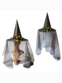 1pc Halloween Gothic Style LED Glow Netting Face Mask Hat  Headdress Party Rave Rose  Hat (No Battery) - Black - View 2