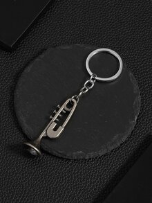 1pc Fashionable Vintage 3d Trumpet Shaped Personalized Men's Keychain Pendant - Silver - View 2