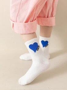 5pairs/10pairs Girls Heart & Letter Pattern Socks, Fuchsia, Purple, Fluorescent Yellow, White, Pink, Suitable For Casual/Sports Shoes, Back To School, Students, Autumn/Winter - Multicolor - View 4
