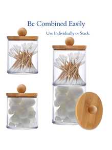 1/3入組棉花棒架座，圓形盤，牙線，7/10盎司透明塑料藥瓶組，可用於浴室儲物整理，梳妝台化妝品組織筒，配木質蓋