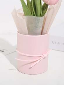 1 Conjunto de Buquê de Tulipas Artificiais Incluindo Balde de Plástico, Papel de Embrulho e 3 Tulipas, Novo Mini Balde Abraçando Tulipas, Caixa de Flores Pequena, Adequado para Presentes de Mãe, Dia da Mãe, Dia dos Namorados, Aniversário, Buquê para Segurar, Decoração de Mesa de Jantar em Casa, Presente de Aniversário para Mulheres, Dia dos Namorados, Presente - Rosa chiclete - Visão 4