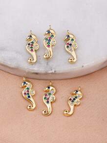 6入組/套魅力四射方晶鋯石裝飾海馬DIY吊墜適合女士DIY首飾製作 - 金黃色 - 查看 1