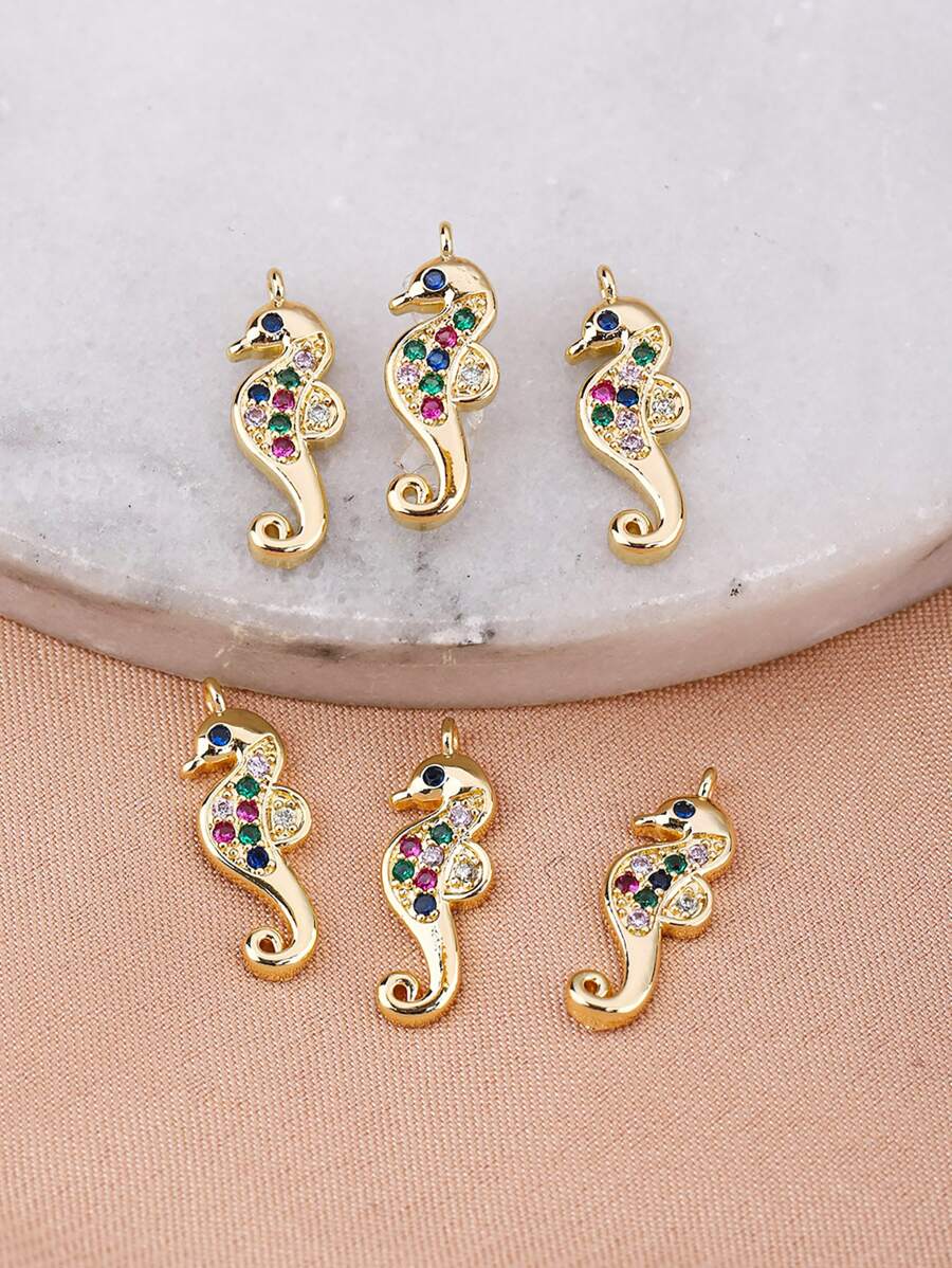 6入組/套魅力四射方晶鋯石裝飾海馬DIY吊墜適合女士DIY首飾製作 - 金黃色 - 查看 1