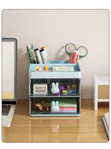 1 Pieza Escritorio Organizador De Cajón De Conejo Kawaii Rosa/blanco/azul Washi/papel/lápiz/sticker/marcador Lindo Cuadro De Almacenamiento De Escritorio - Soporte De Pluma Y Organizador De Almacenamiento - Azul - Ver 4