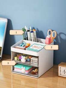 1 Pieza Escritorio Organizador De Cajón De Conejo Kawaii Rosa/blanco/azul Washi/papel/lápiz/sticker/marcador Lindo Cuadro De Almacenamiento De Escritorio - Soporte De Pluma Y Organizador De Almacenamiento - Azul - Ver 3