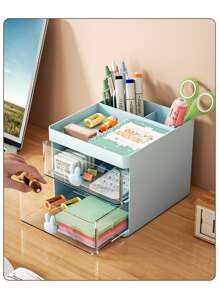 1 Pieza Escritorio Organizador De Cajón De Conejo Kawaii Rosa/blanco/azul Washi/papel/lápiz/sticker/marcador Lindo Cuadro De Almacenamiento De Escritorio - Soporte De Pluma Y Organizador De Almacenamiento - Azul - Ver 1