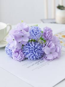 1/3 Pcs Artificial Flowers, Chrysanthemum, Hydrangea Bouquet, Carnation, Mixed Flowers, Home Decor, Restaurant, Bedroom, Floral Arrangement, Wedding, Bridal Bouquet, Wrist Corsage, Boutonniere, DIY Wreath Materials, Birthday Party Decor, Valentine's Day & New Year Gift, Graduation Gift, Autumn Decor - Violet Purple - View 6