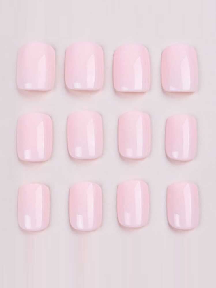 Upgrade Your Look With 24pcs Short Square Simple Pink Nail Wrap, Detachable Fake Nail Tips, 1pc Nail File & 1pc Jelly Glue Included Press On Nails Nail Supplies - Pink - View 4