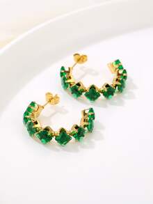 1套/9對不銹鋼金色時尚女士秋天耳釘帶水鑽裝飾 - 均碼 - 查看 4