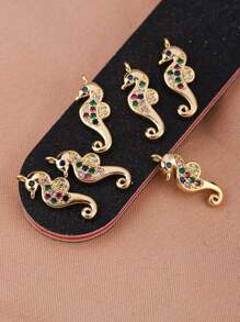 6入組/套魅力四射方晶鋯石裝飾海馬DIY吊墜適合女士DIY首飾製作 - 金黃色 - 查看 2