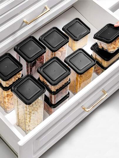 Square Transparent Storage Jar With Sealed Lid For Kitchen