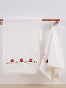 1pc Polyester Embroidery Flower Bath Towel/Large Face Towel/Hand Towel, Home Decor, Suitable For Homes, Bathrooms, Travel, Couples, Holiday Celebrations - White - View 5