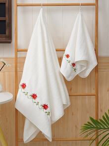 1pc Polyester Embroidery Flower Bath Towel/Large Face Towel/Hand Towel, Home Decor, Suitable For Homes, Bathrooms, Travel, Couples, Holiday Celebrations - White - View 3