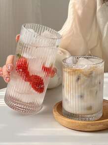 1只直立垂直條紋玻璃杯,適合家中使用咖啡、拿鐵、果汁、牛奶、水果茶 - 無色 - 查看 6