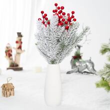 12pcs Red Berries Flocked Christmas Tree Branches Set, Pe Artificial Christmas Tree Decoration For Winter Holiday Home Vase Arrangement, Gift Box Package - 12 Pcs - View 1