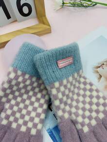 Plaid Full Finger Gloves For Autumn And Winter - Violet Purple - View 2