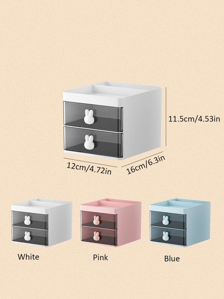 1PC Rabbit Kawaii Desktop Organizer Drawer Pink/White/Blue Washi/Paper/Pencil/Sticker/Marker Cute Desk Storage Box Pen Holder Stationery Hand Account Storage Rack - Blue - View 7