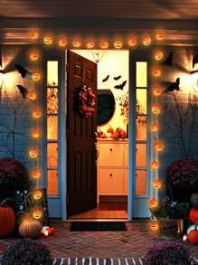 万圣节氛围灯串带 LED 电池盒，南瓜灯串，适合万圣节和节日派对 - 橘色 - 查看 2