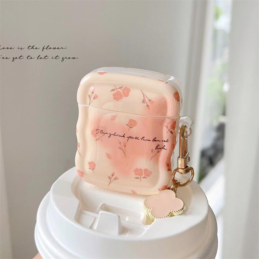 Floral Printed Earphone Case With Pendant Compatible With Apple Airpods 1/2/Airpods Pro/Airpods 3/Airpods Pro (2nd Generation). Wireless Earphone Case, No Earphones Included