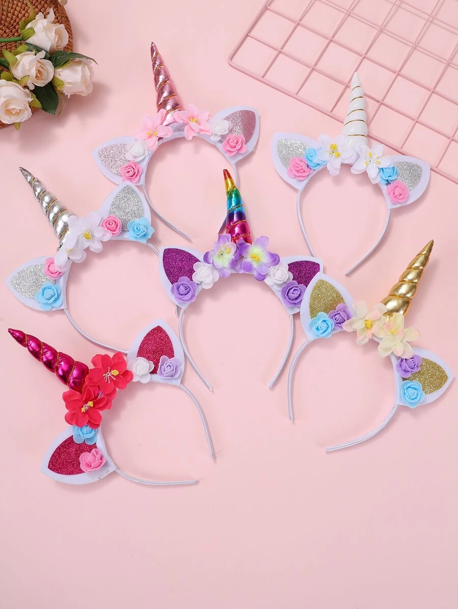 1pc Children's Unicorn Flower & Cat Ear Headband, Performance Props Headwear - Multicolor - View 1