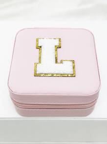 1入時尚個性化旅行珠寶盒，防水且便攜，粉色，帶有初始儲存，生日禮物，母親節禮物，畢業禮物，伴娘禮物 - 粉色 - 查看 23