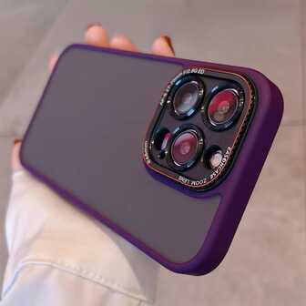 Purple Acrylic Pc Back Shell With Metal Ring And Camera Lens Protection Anti-fingerprint Anti-drop Phone Case (2-in-1) Compatible With Iphone