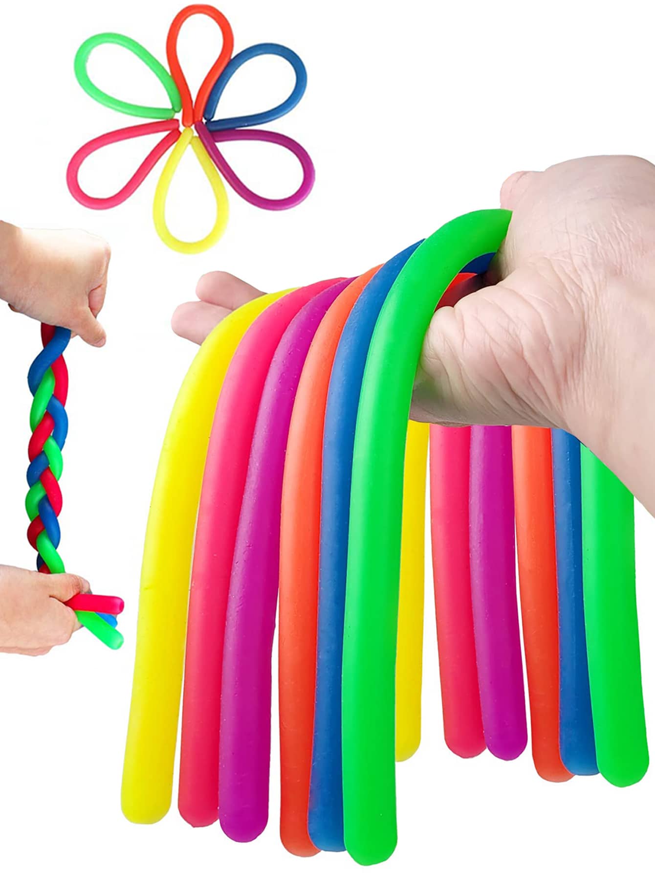 6入組感官玩具彈性繩以多種顏色呈現,緩解焦慮的壓力玩具tpr橡膠轉輪帶有平靜效果的壓力解除工具,適用於派對和生日禮物 - 彩色 - 查看 1