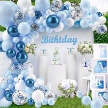 118pcs Blue Balloons Flower Garland Arch Kit, Blue White Silver Multicolor Confetti Balloons Arch For Shower, Birthday, Ocean Theme, Bachelorette Party Decoration,Christmas