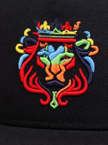 1 件裝男士獅子頭皇冠刺繡時尚帽子,帶可調節肩帶,適合春秋旅行、海灘派對、戶外活動 - 黑色 - 查看 5