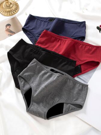 4 件装女士低腰内裤，产后内裤，透气舒适经期内裤
