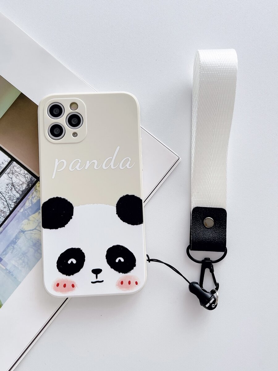 1 Pieza Funda De Teléfono Anti-caída Con Patrón De Panda Y Cordón