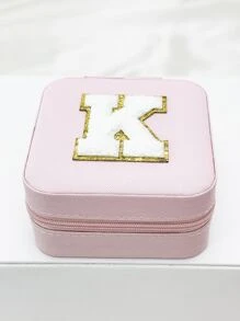 1入時尚個性化旅行珠寶盒，防水且便攜，粉色，帶有初始儲存，生日禮物，母親節禮物，畢業禮物，伴娘禮物 - 粉色 - 查看 9