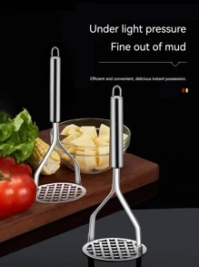 1pc Stainless Steel Masher For Kitchen, Potato Masher, Household Masher, Manual Masher, Baby Food Supplement Tool, Kitchen Tools, Kitchen Stuff - Silver - View 8