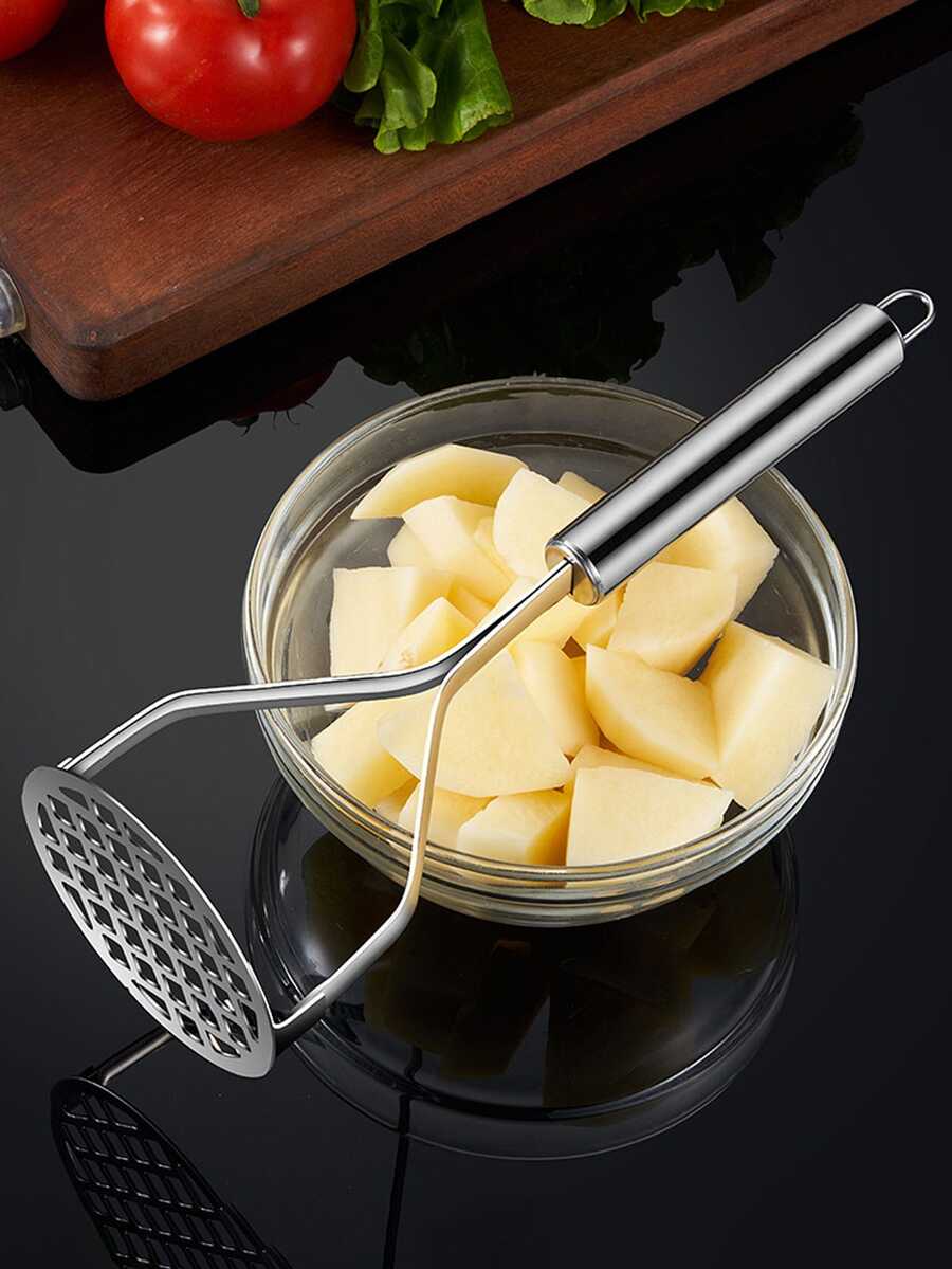 1pc Stainless Steel Masher For Kitchen, Potato Masher, Household Masher, Manual Masher, Baby Food Supplement Tool, Kitchen Tools, Kitchen Stuff - Silver - View 1